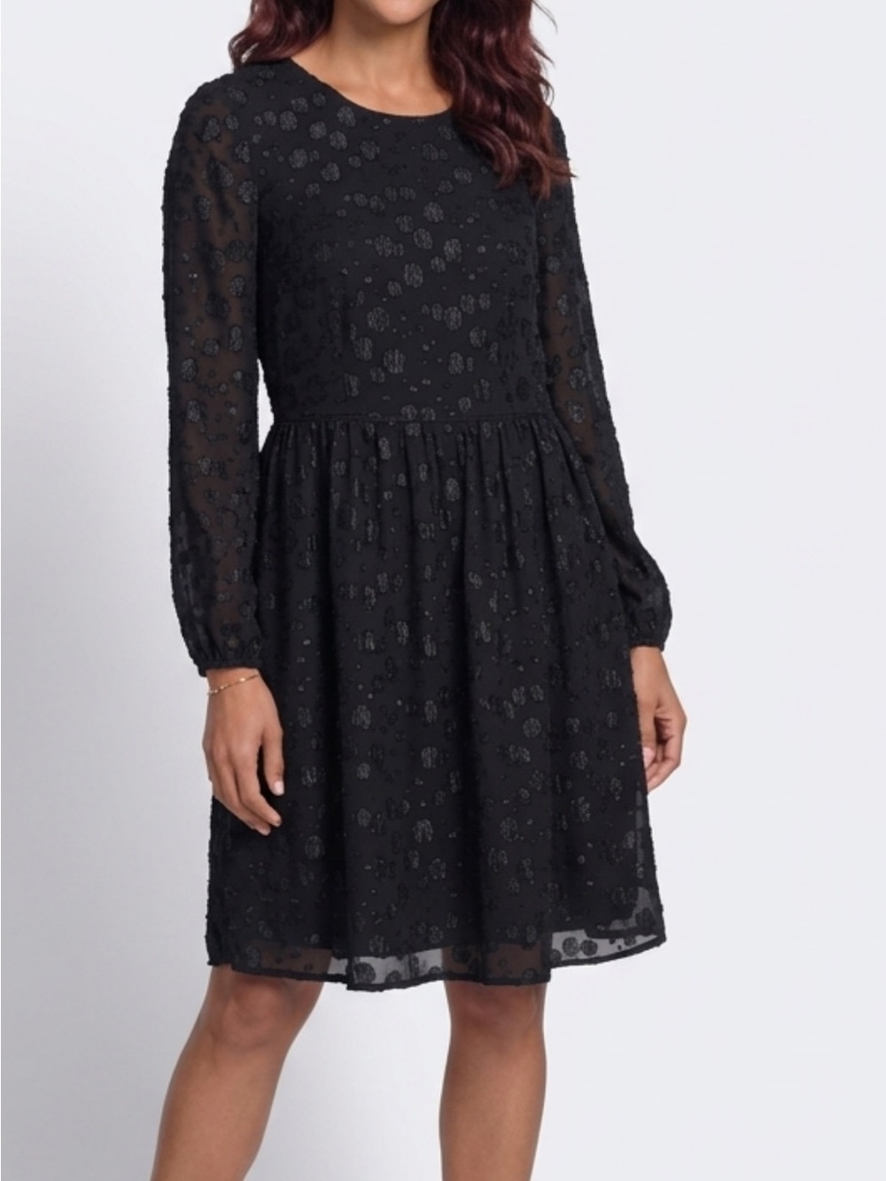 J. Crew Black Long-Sleeve Floral Lace Fit-and-Flare Dress